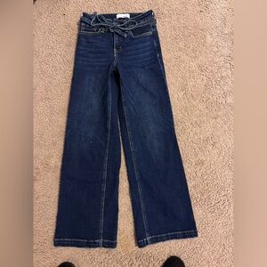 High-Rise Dark Blue Wide-Leg Jeans with Self-Tie Waist